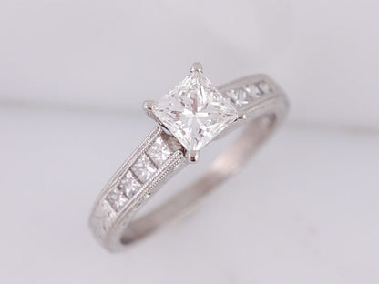 Engagement Ring Modern Art Deco Inspired .82ct Princess Cut Diamond in Platinum