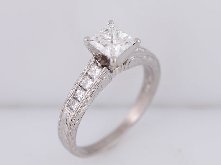 Engagement Ring Modern Art Deco Inspired .82ct Princess Cut Diamond in Platinum