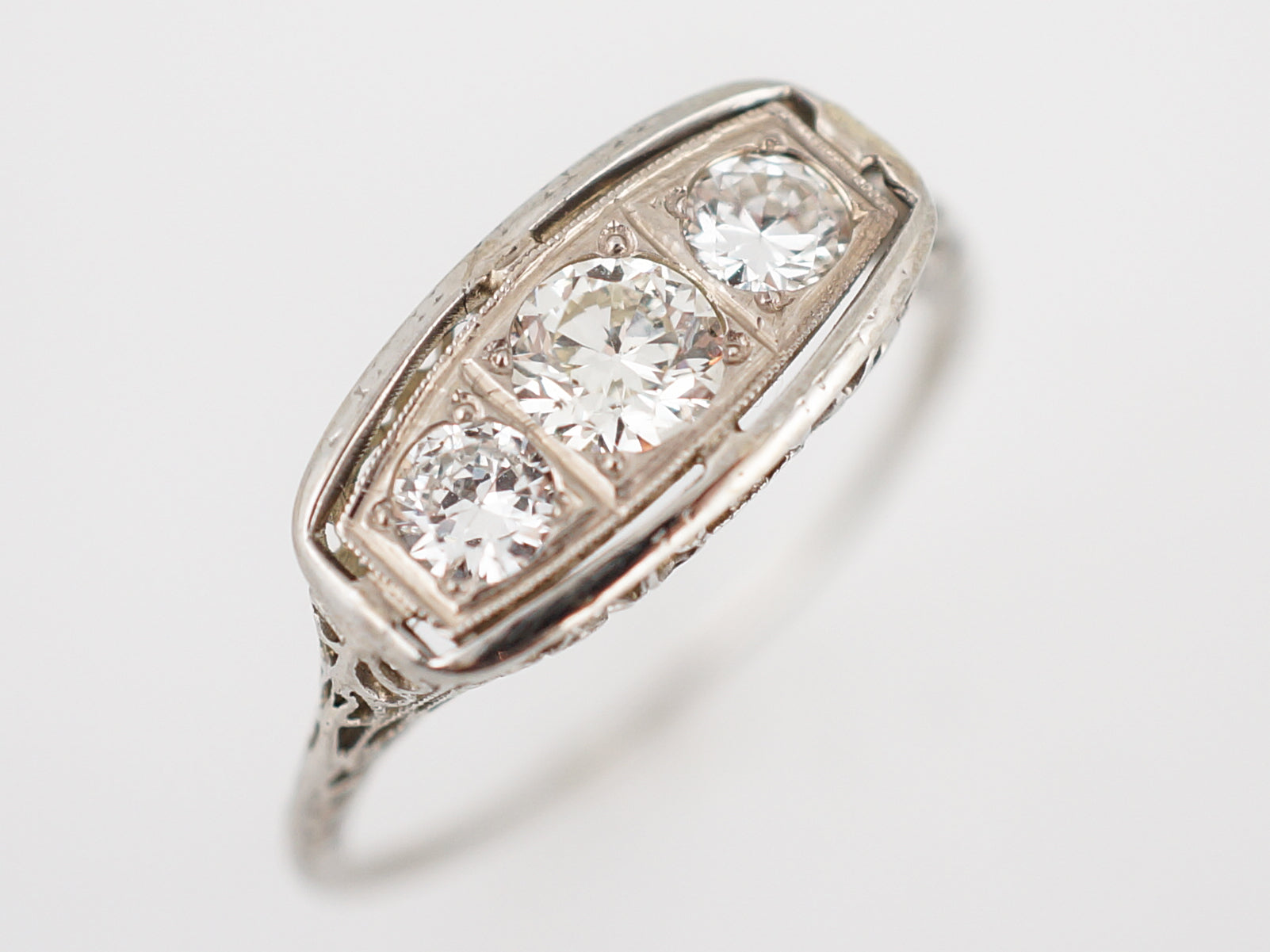 Antique Engagement Ring Art Deco .64 Old European Cut Diamond in 18k White GoldComposition: Platinum Total Diamond Weight: .64 cttwct Total Gram Weight: 1.70 g