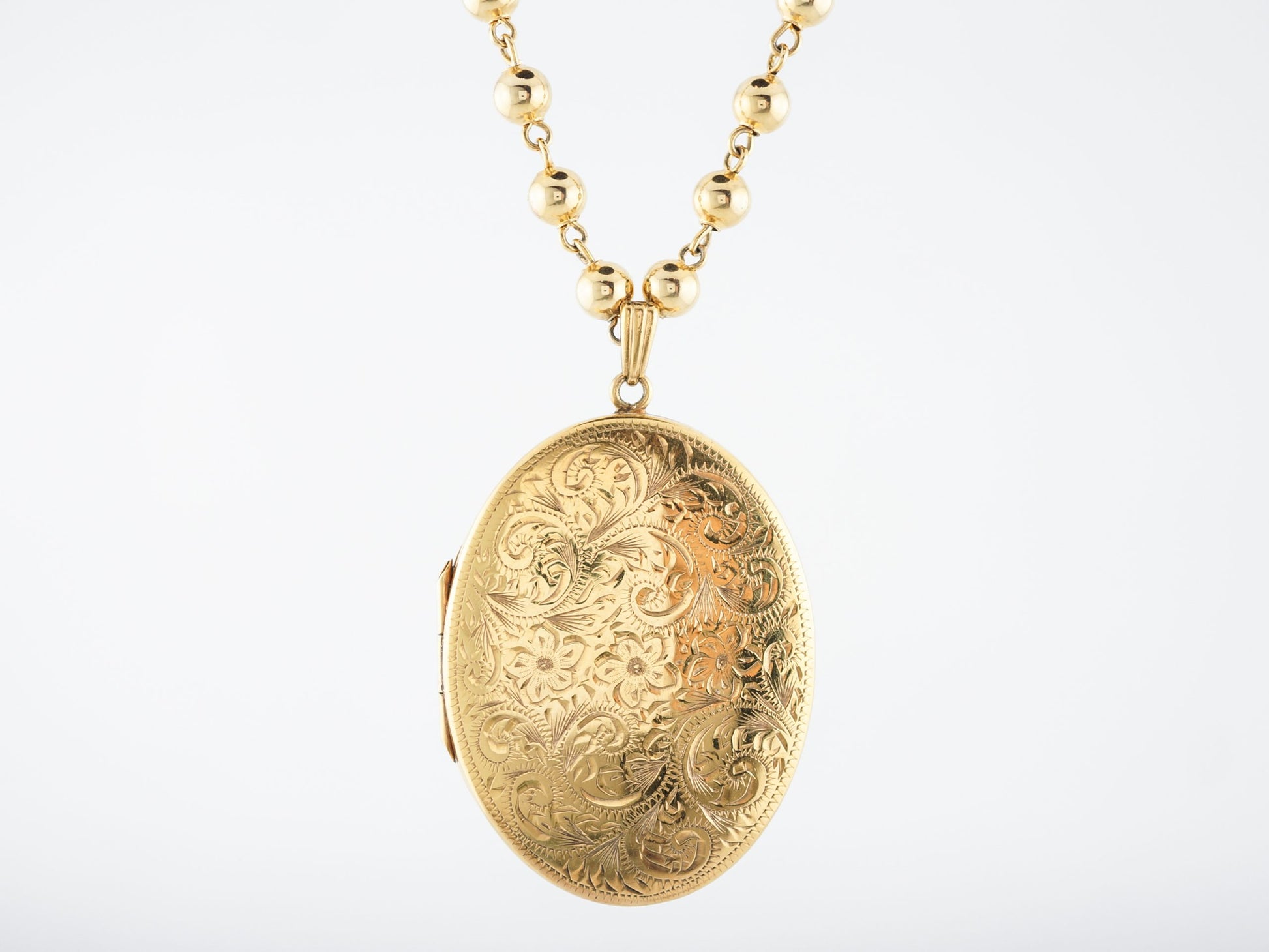 Antique Victorian Necklace Large Oval Locket in 14k Yellow Gold