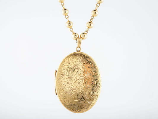 Antique Victorian Necklace & Large Oval Locket in 14k Yellow Gold