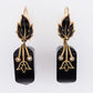 Antique Victorian Onyx and Seed Pearl Mourning Earrings in 14k Yellow Gold