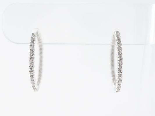 Hoop Earrings 1 Carat Diamonds in 14k White Gold