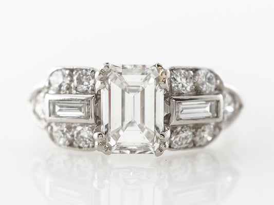 1 Carat Emerald Cut Diamond Art Deco Engagement Ring Platinum