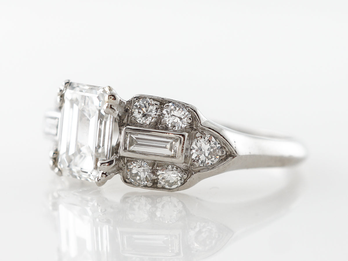 1 Carat Emerald Cut Diamond Art Deco Engagement Ring Platinum