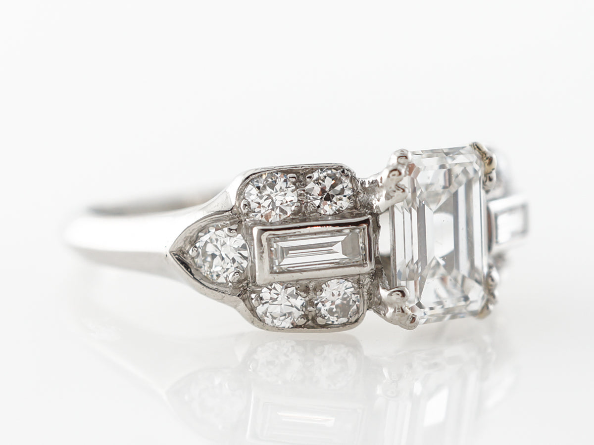 1 Carat Emerald Cut Diamond Art Deco Engagement Ring Platinum