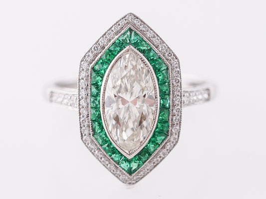 1 Carat Marquise Diamond with Emerald & Diamond Halo