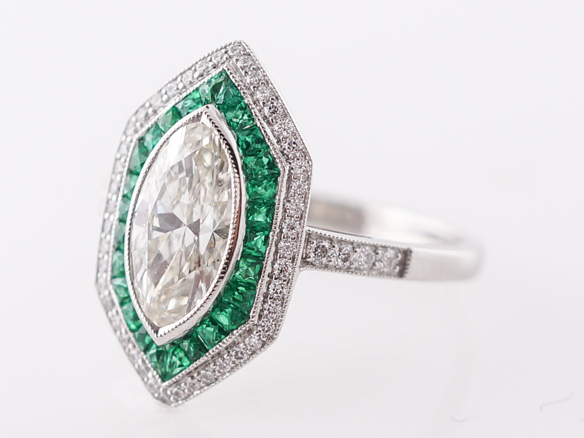 1 Carat Marquise Diamond with Emerald & Diamond Halo
