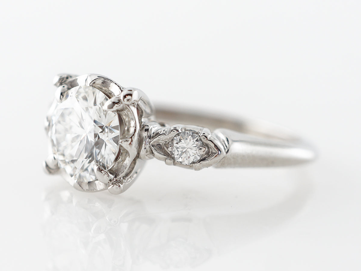 Mid-Century 1 Carat Diamond Engagement Ring Platinum