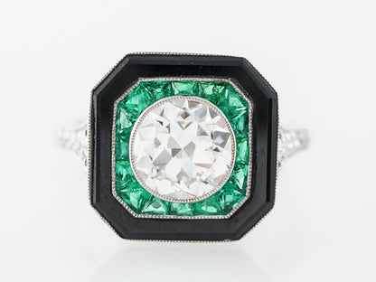 1 Carat Diamond w/ Onyx & Emerald Cocktail Ring in Platinum