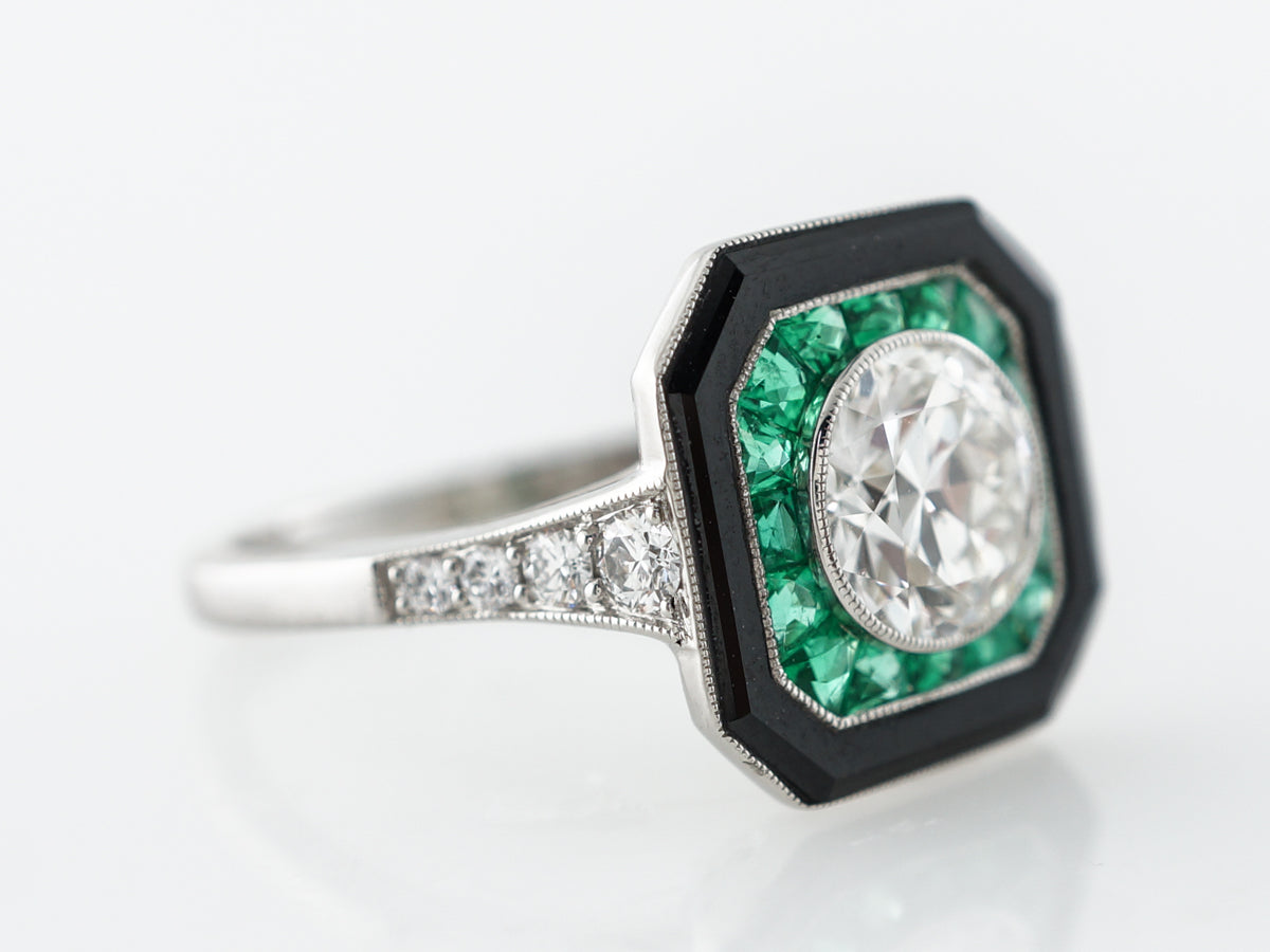 1 Carat Diamond w/ Onyx & Emerald Cocktail Ring in Platinum