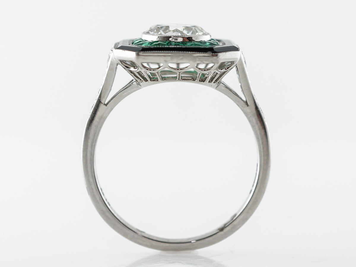 1 Carat Diamond w/ Onyx & Emerald Cocktail Ring in Platinum