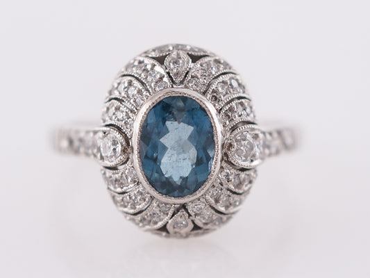 1 Carat Oval Aquamarine & Diamond Platinum Ring