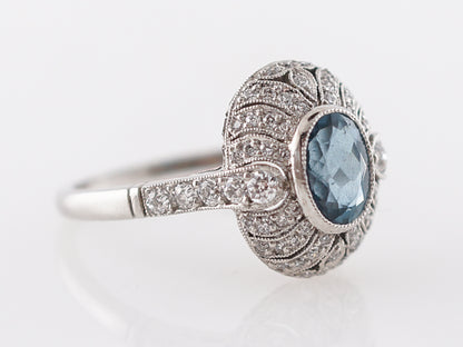 1 Carat Oval Aquamarine & Diamond Platinum Ring