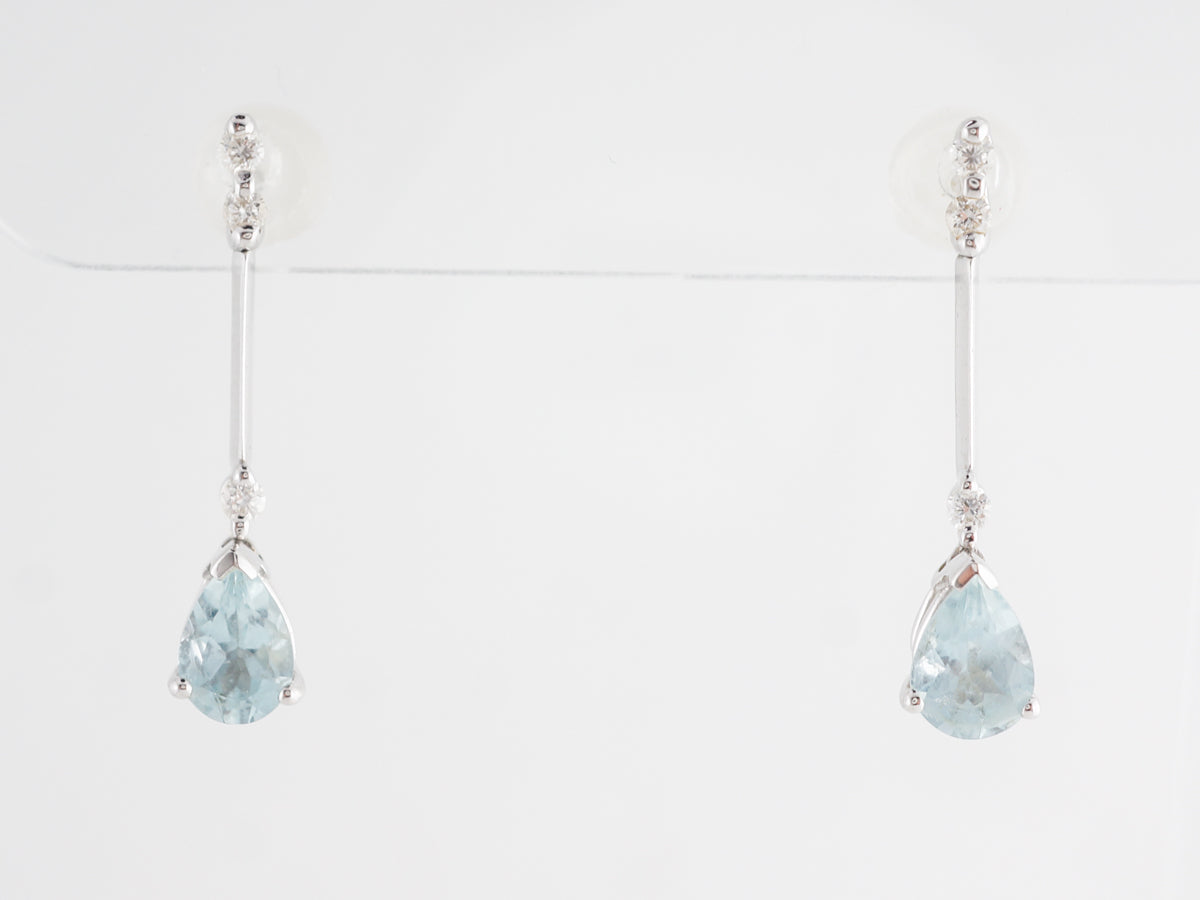 Pear Cut Aquamarine Earrings w/ Diamonds in 18k White Gold