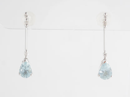 Pear Cut Aquamarine Earrings w/ Diamonds in 18k White Gold