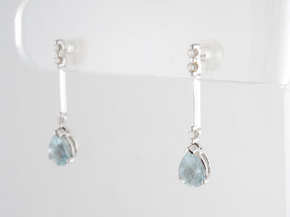 Pear Cut Aquamarine Earrings w/ Diamonds in 18k White Gold