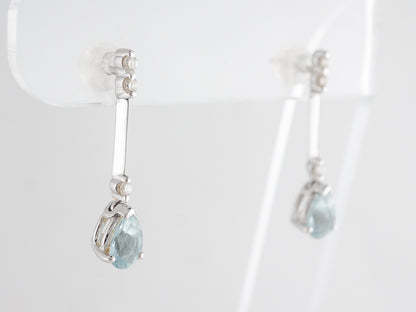 Pear Cut Aquamarine Earrings w/ Diamonds in 18k White Gold