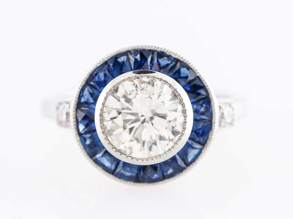 1 Carat Diamond & Sapphire Halo Engagement Ring in Platinum
