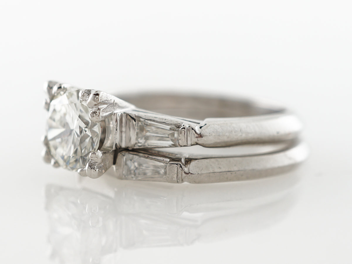Mid-Century Wedding Ring Pair w/ 1 Carat Diamond in Platinum