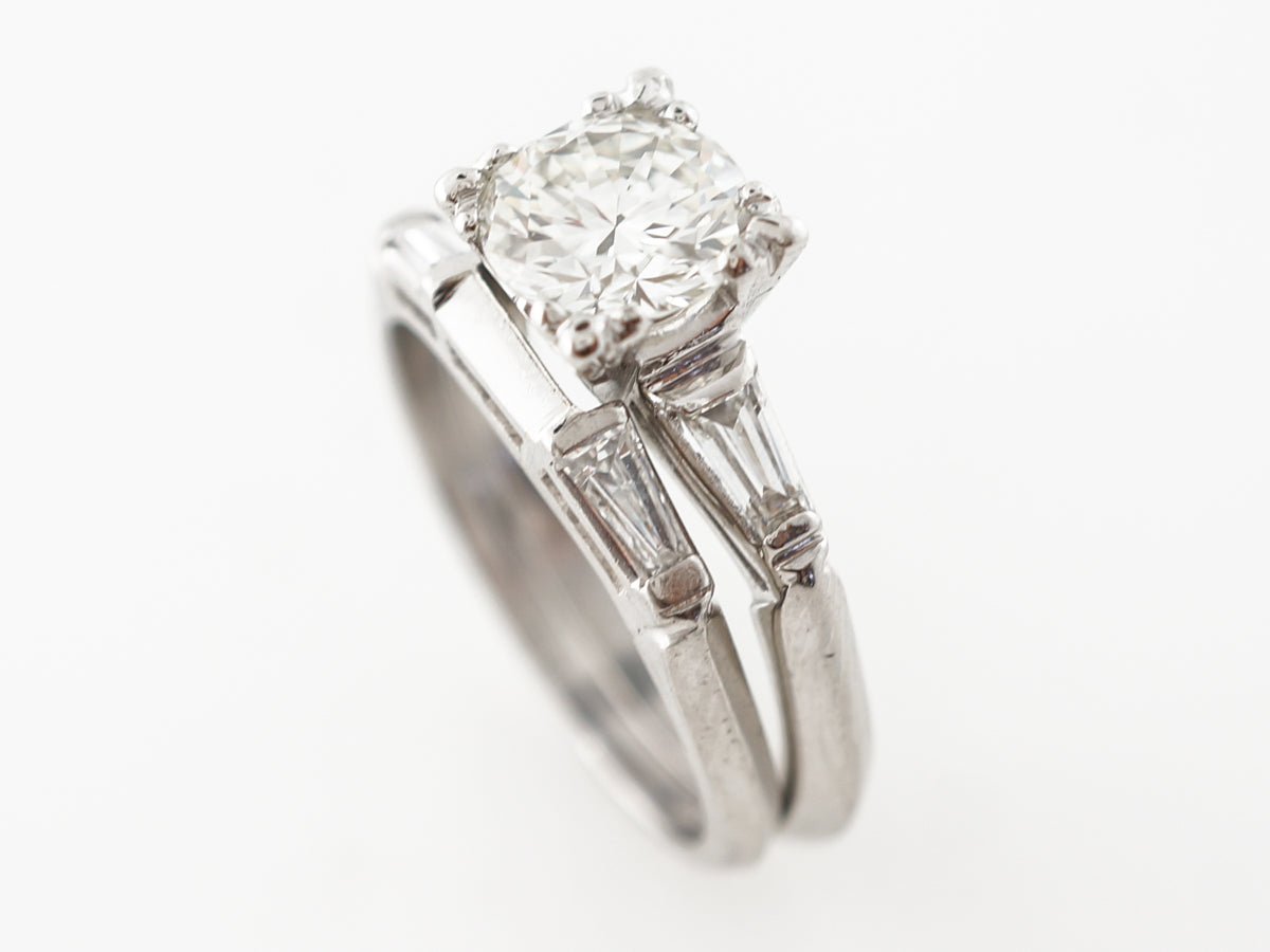 Mid-Century Wedding Ring Pair w/ 1 Carat Diamond in Platinum