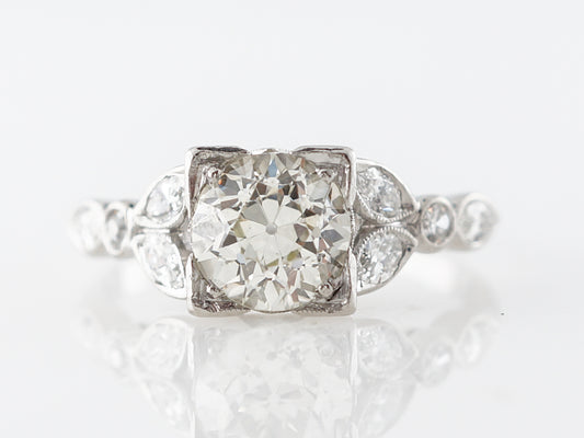 Vintage Floral Art Deco Diamond Engagement Ring in Platinum