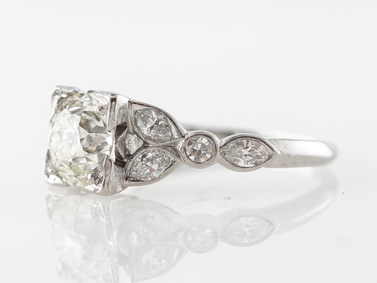 Vintage Floral Art Deco Diamond Engagement Ring in Platinum