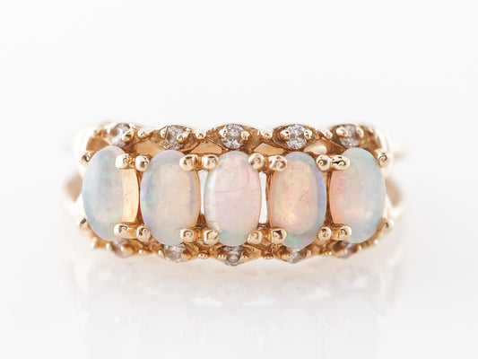 Cabochon Cut Opal & Diamond Ring in Yellow Gold