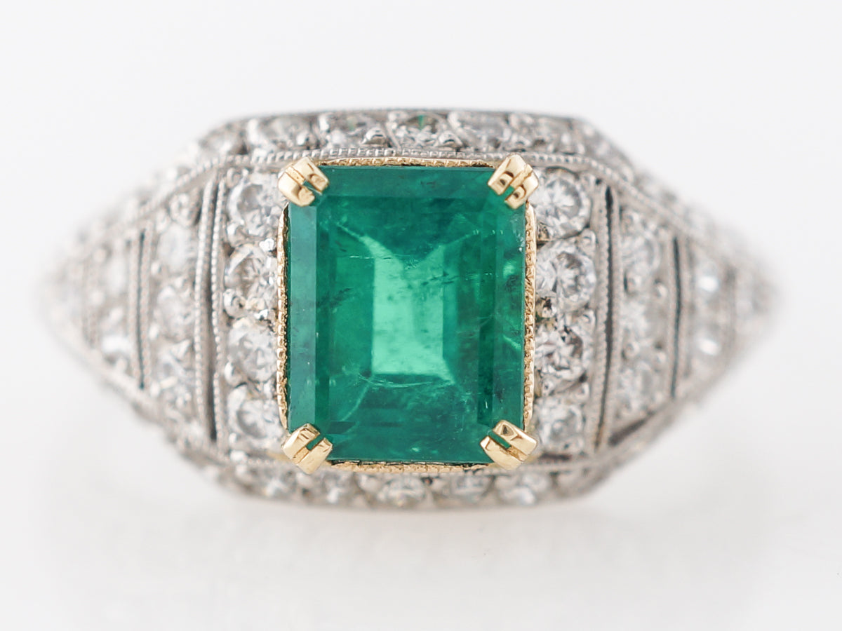 Emerald & Diamond Cocktail Ring in Platinum & 18k Gold