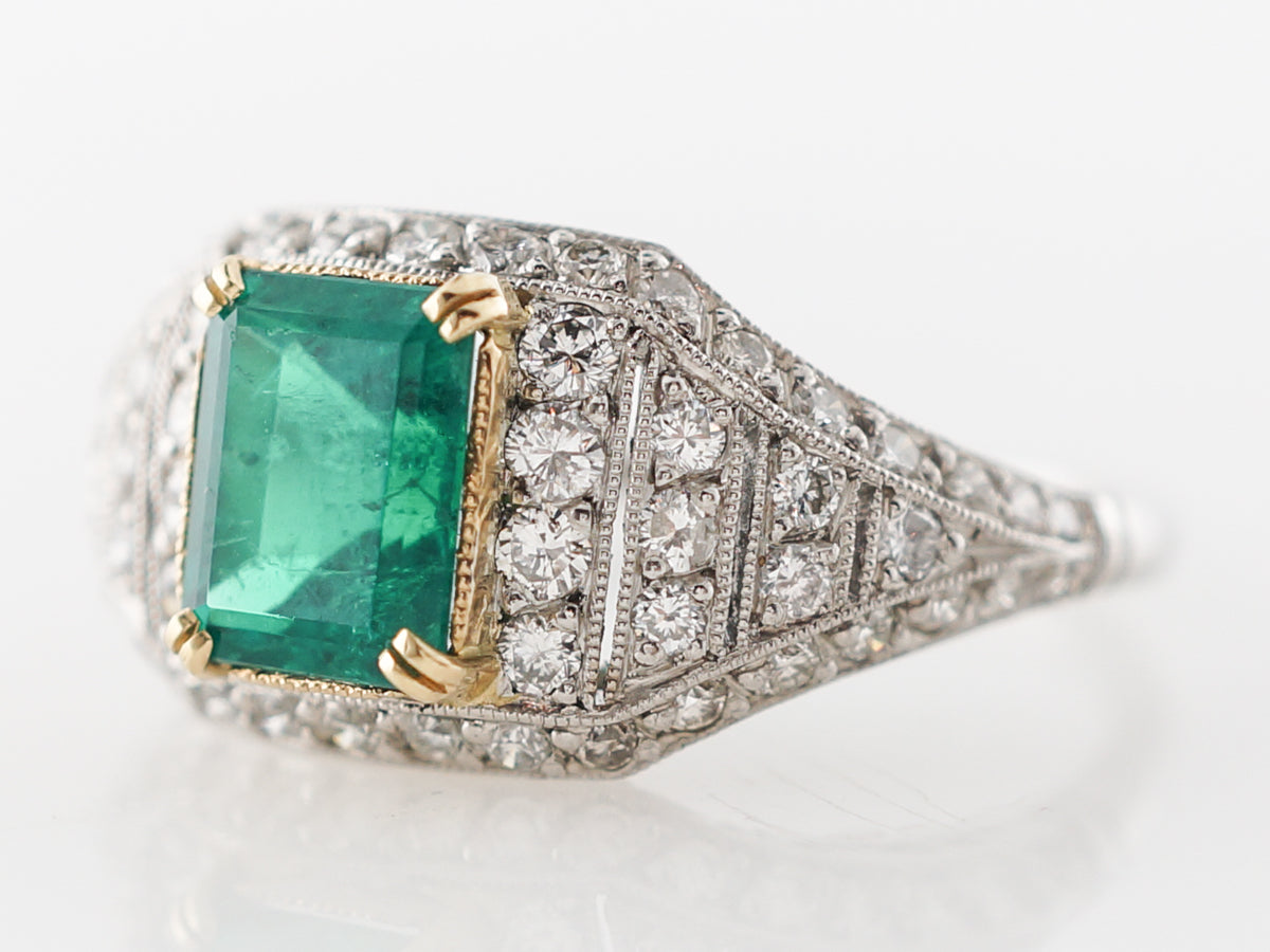 Emerald & Diamond Cocktail Ring in Platinum & 18k Gold