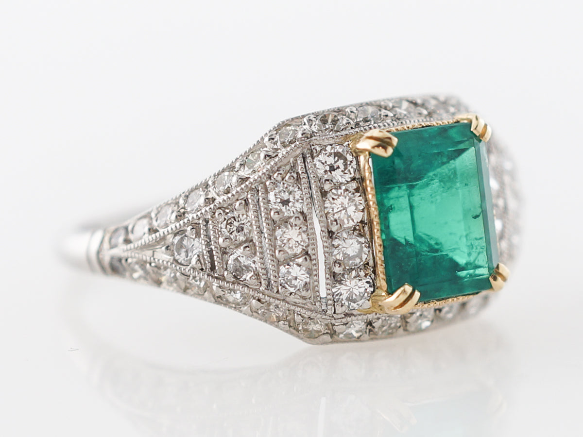 Emerald & Diamond Cocktail Ring in Platinum & 18k Gold