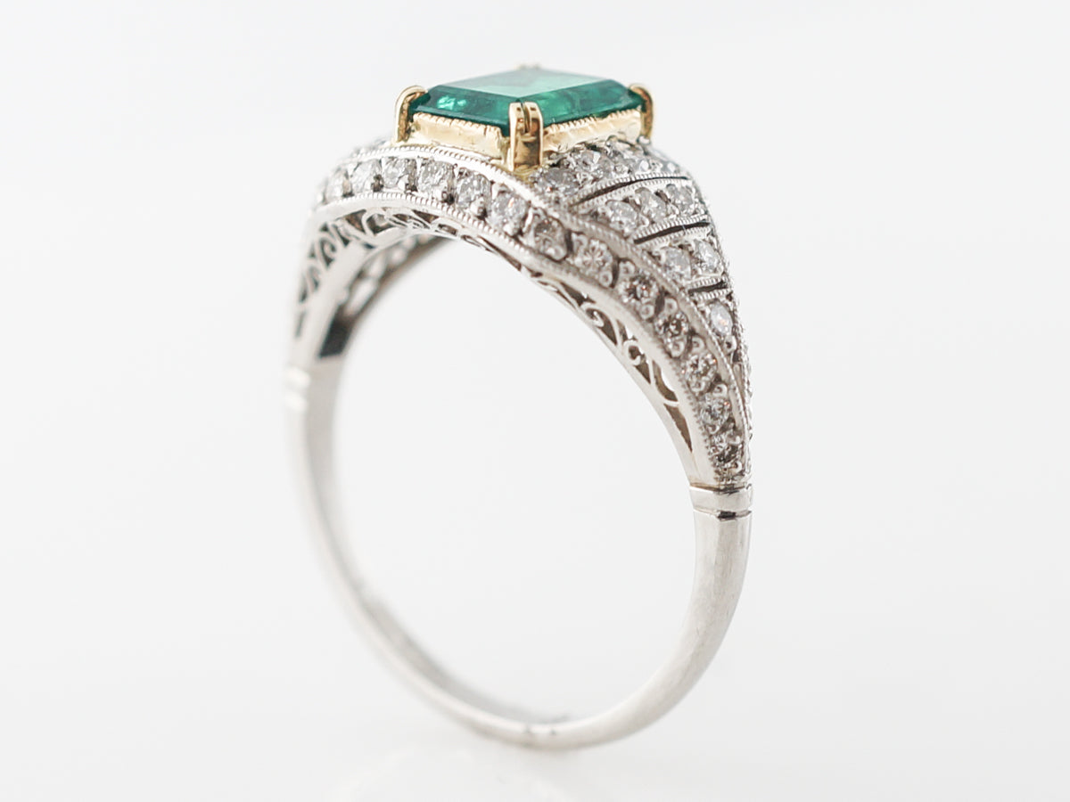 Emerald & Diamond Cocktail Ring in Platinum & 18k Gold
