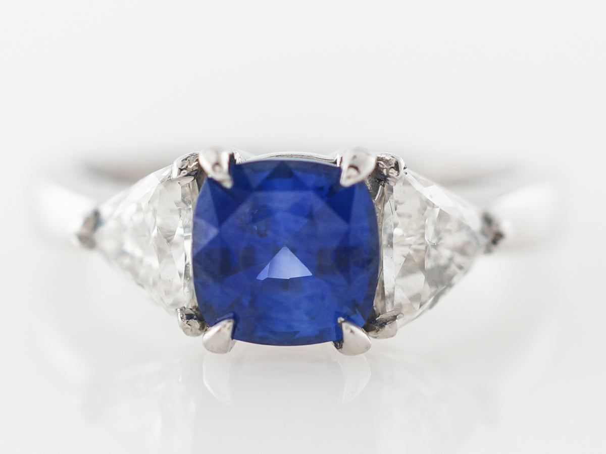Sapphire & Diamond Three Stone Engagement Ring in Platinum