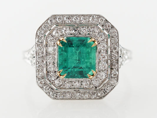 Emerald & Diamond Cluster Cocktail Ring in Platinum
