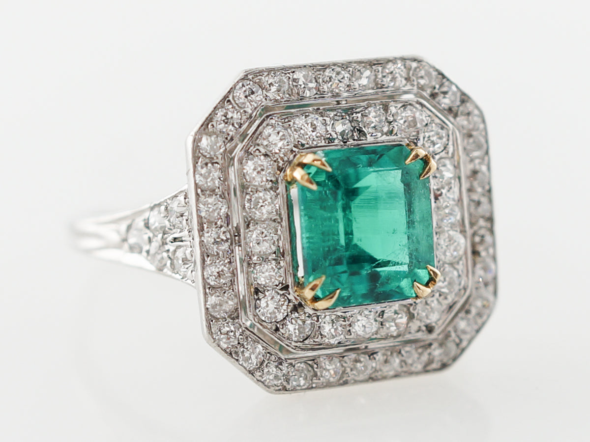 Emerald & Diamond Cluster Cocktail Ring in Platinum