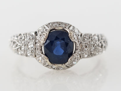 Art Deco Oval Sapphire Engagement Ring in Platinum