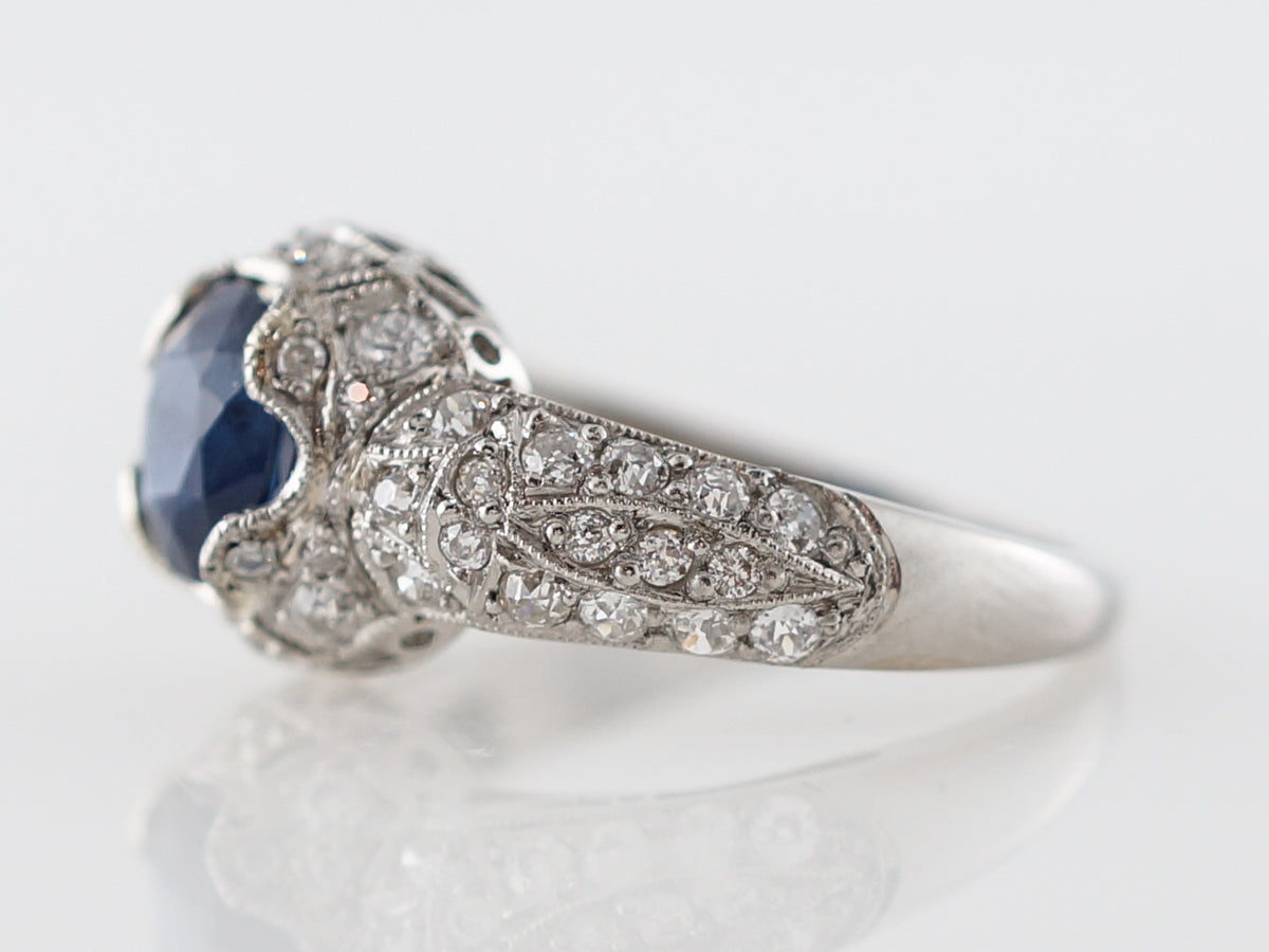 Art Deco Oval Sapphire Engagement Ring in Platinum