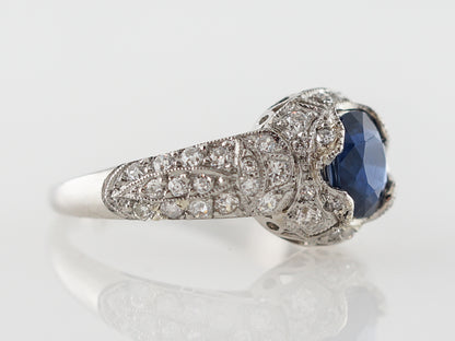 Art Deco Oval Sapphire Engagement Ring in Platinum