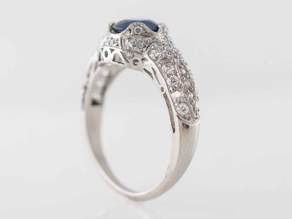 Art Deco Oval Sapphire Engagement Ring in Platinum