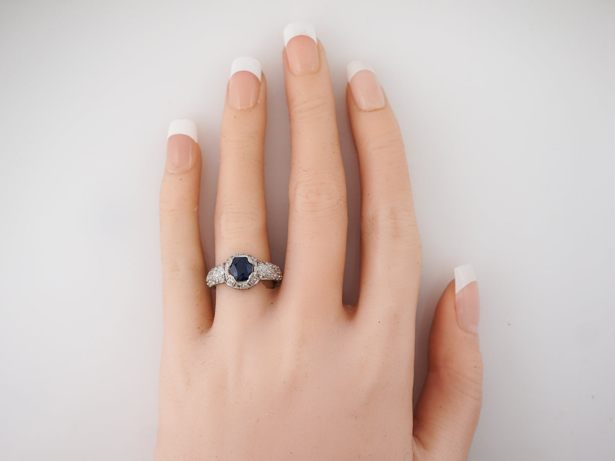Art Deco Oval Sapphire Engagement Ring in Platinum
