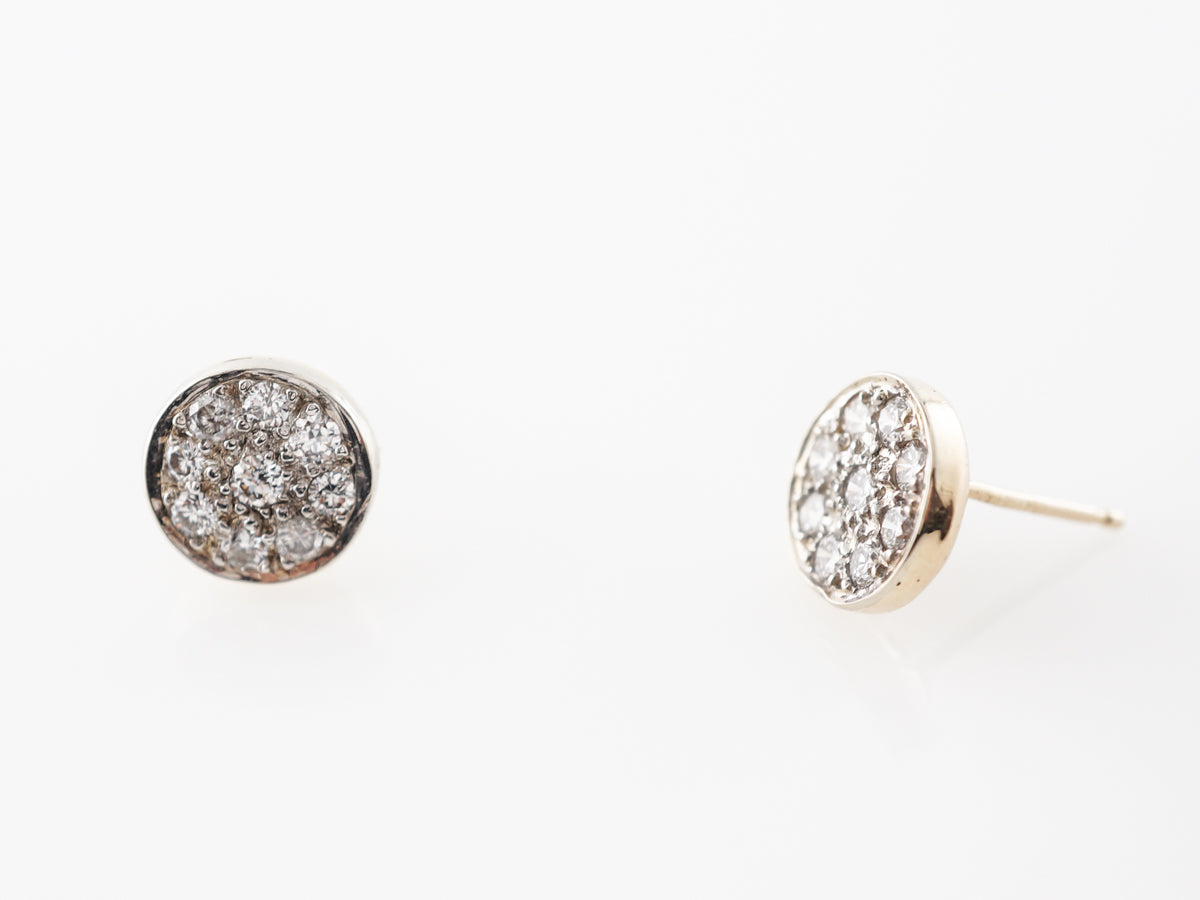 Diamond Pave Stud Disc Earrings in 14k Yellow Gold