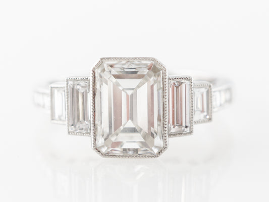 Deco Style Emerald Cut Diamond Engagement Ring in Platinum