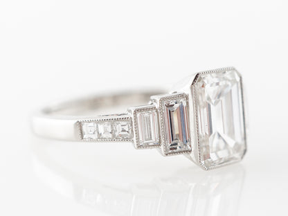 Deco Style Emerald Cut Diamond Engagement Ring in Platinum