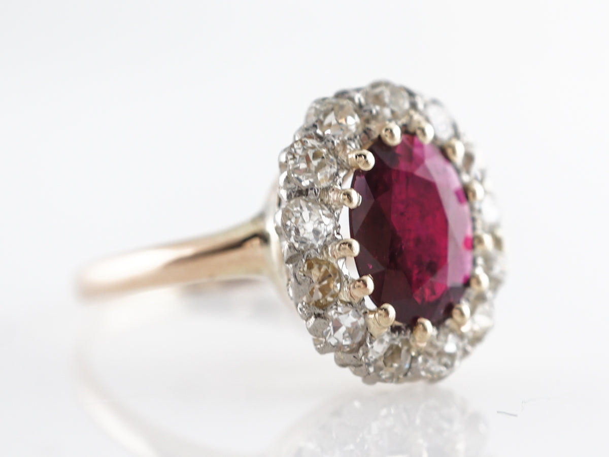 1.50 Carat Victorian Ruby & Diamond Cocktail Ring in 14K