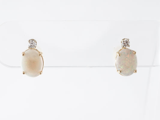 Cabochon Opal & Diamond Earring Studs in Yellow Gold