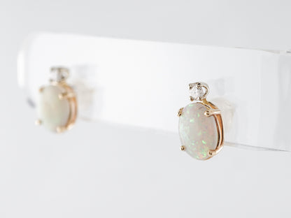 Cabochon Opal & Diamond Earring Studs in Yellow Gold