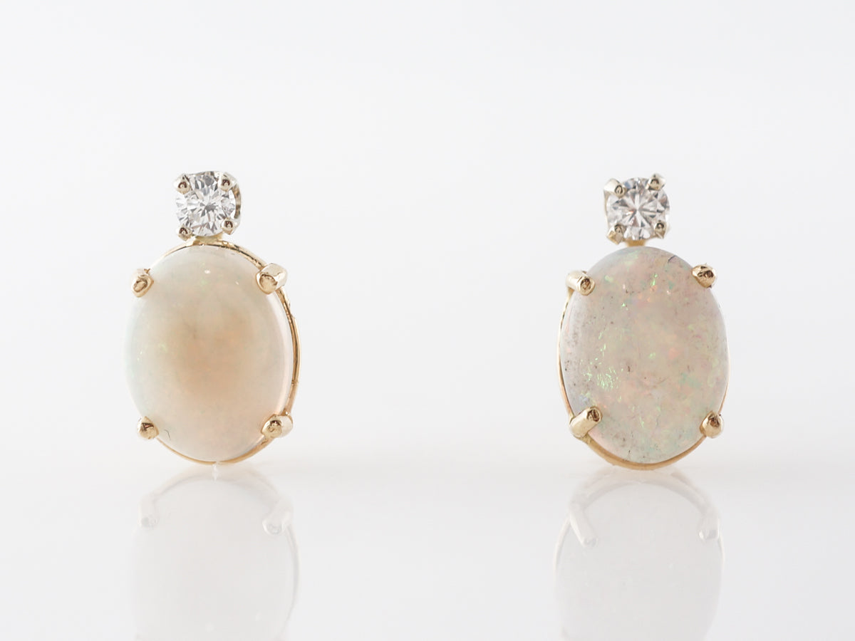 Cabochon Opal & Diamond Earring Studs in Yellow Gold