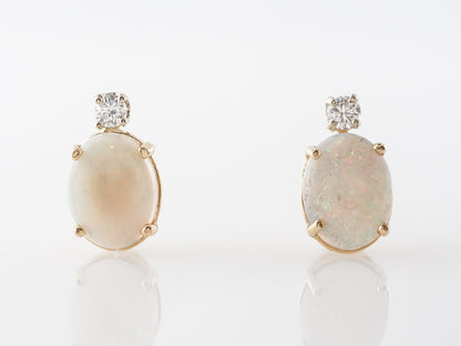 Cabochon Opal & Diamond Earring Studs in Yellow Gold