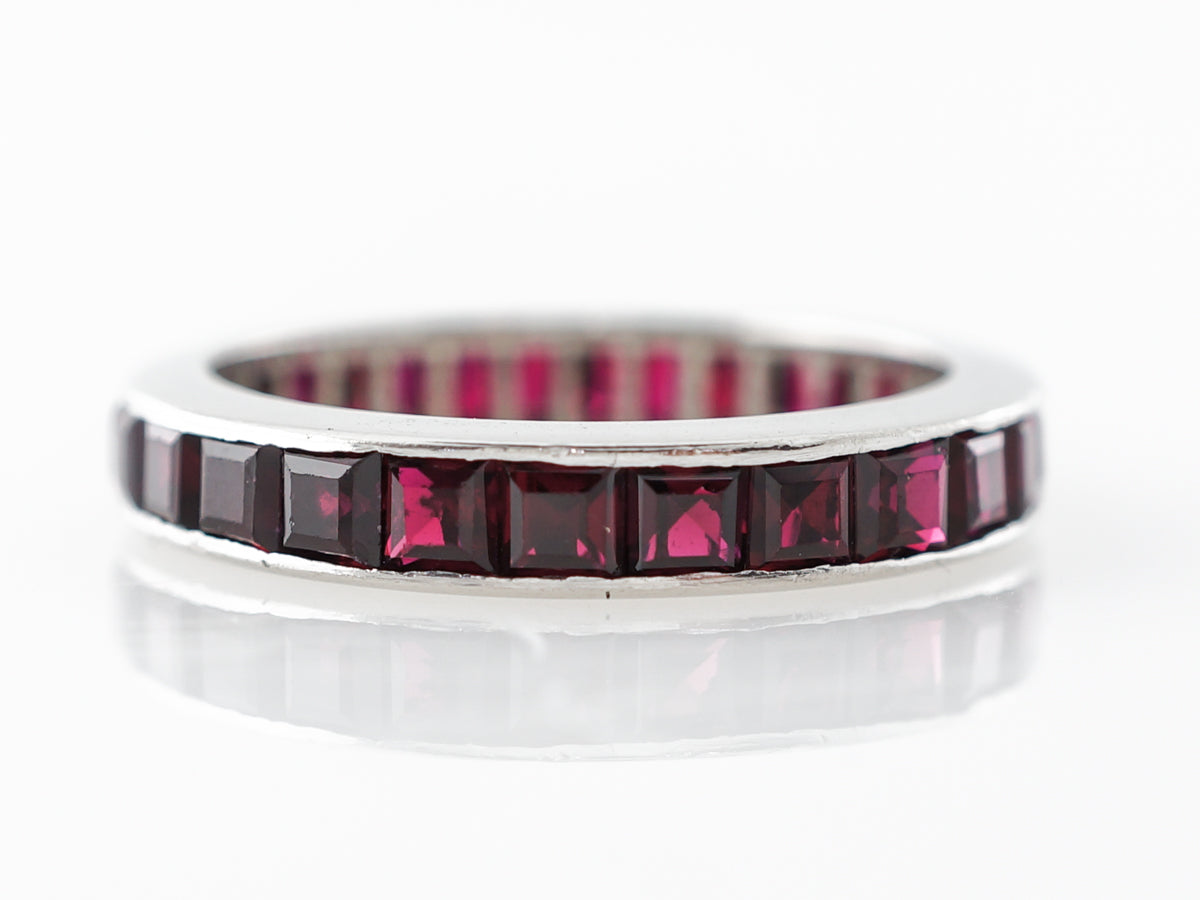 Square Cut Ruby Eternity Band in Platinum