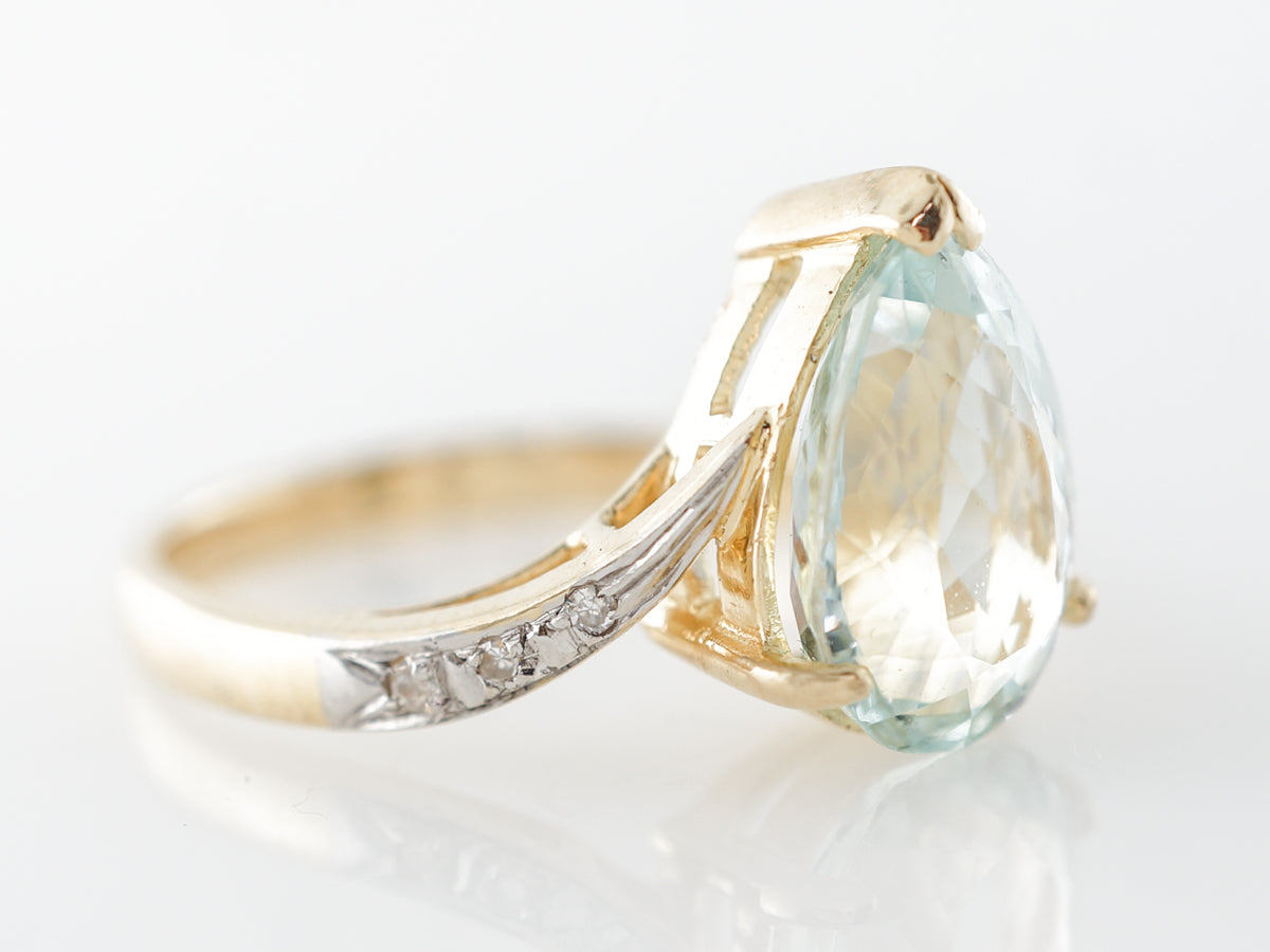 Pear Cut Aquamarine & Diamond Ring in Yellow Gold